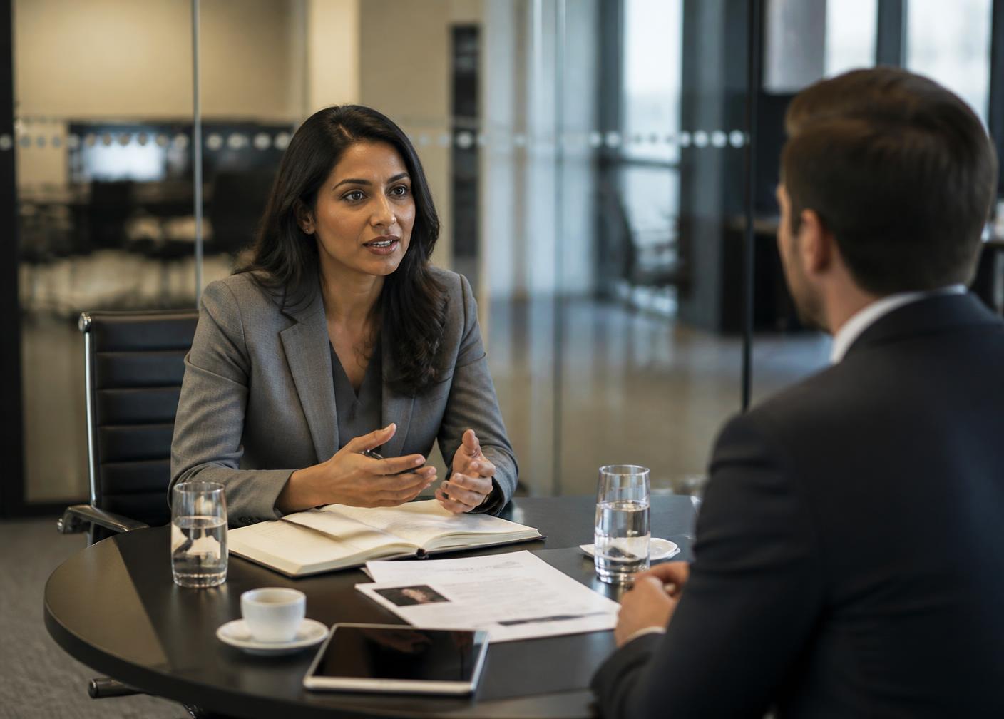Nexus Group HR director in a confidential interview with an executive candidate
